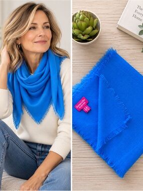 Somerville Scarves Bright Cornflower Blue Lightweight 90x90 Pashmina Scarf NWT